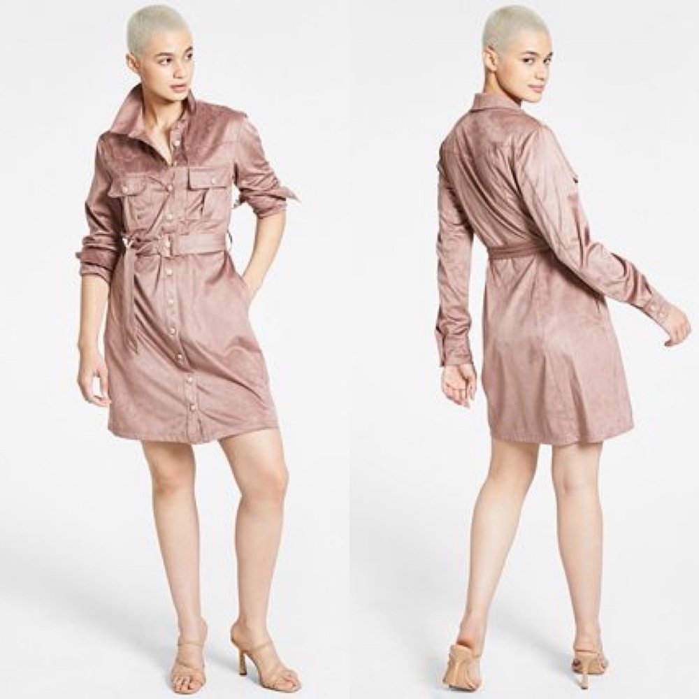 Guess New With Tags Gray Rose Dora Faux Suede Dress Size Large